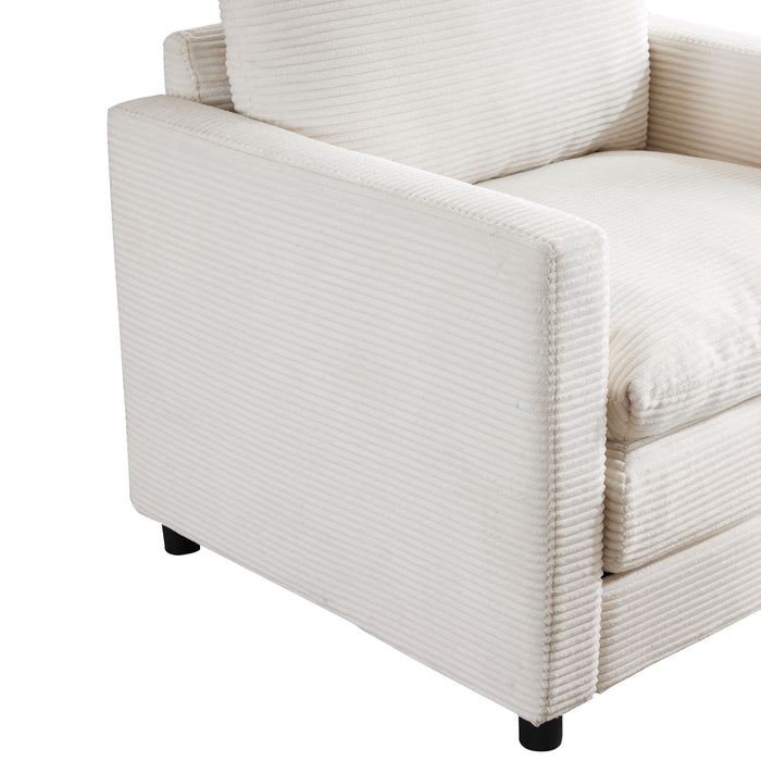 Upholstered Corduroy Armchair with Ottoman, Oversized Sleeper Chair for Bedroom, Living Room, Office (Beige)