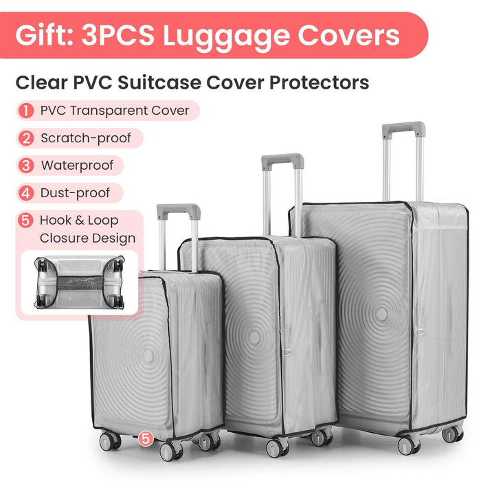 Luggage Sets 3 Piece(20/24/28), Expandable Carry On Luggage with TSA Lock Airline Approved, 100% PC Hard Shell and Lightweight Suitcase with Front Pocket and Spinner Wheels - DTYStore