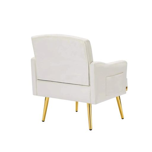 cream white velvet armchair with metal legs Default -DTYStore
