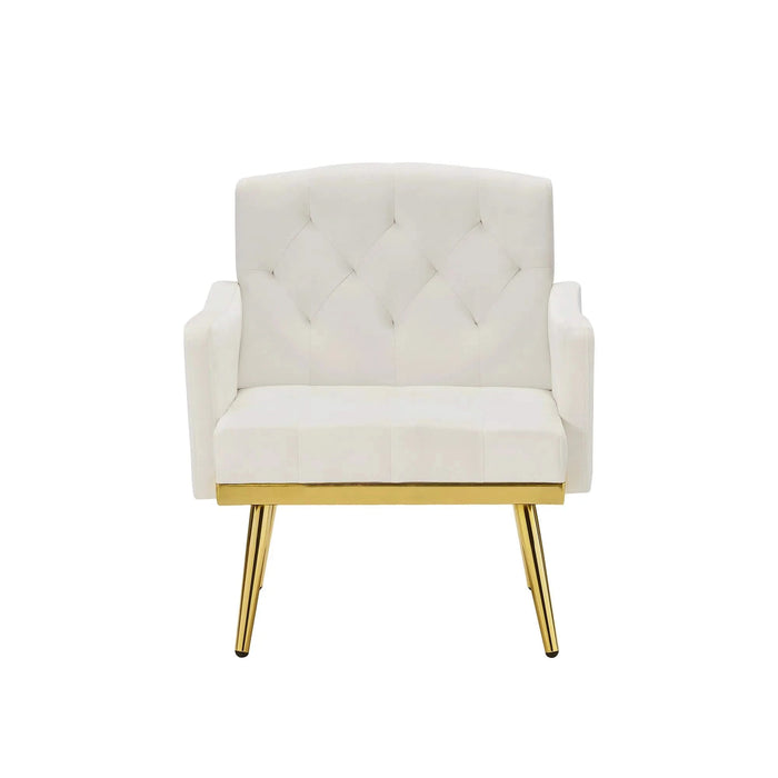 cream white velvet armchair with metal legs Default -DTYStore