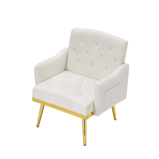 cream white velvet armchair with metal legs Default -DTYStore