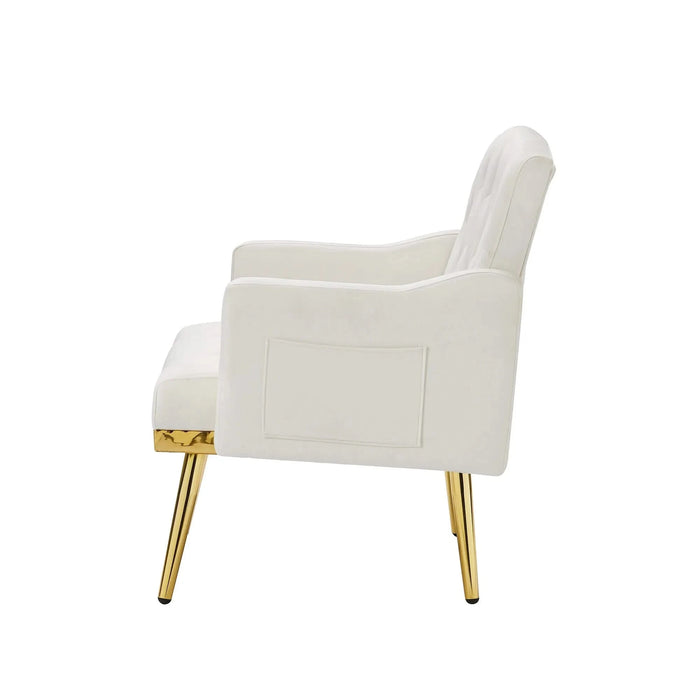 cream white velvet armchair with metal legs Default -DTYStore