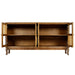 Retro 4-Door Sideboard with Large Storage Space Artificial Rattan Doors and Transparent Glass, Accent Cabinet for Entryway Dining Room Kitchen Living Room,(Antique Brown) - DTYStore