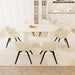 63" medieval modern cream style MDF dining table and beige PU dining chair set, 6 sets of black metal leg dining chairs, suitable for kitchen&home - DTYStore