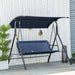 Outsunny 3-Person Porch Swing Bench with Stand & Adjustable Canopy, Armrests, Steel Frame for Outdoor, Garden, Patio, Porch & Poolside, Dark Blue - DTYStore
