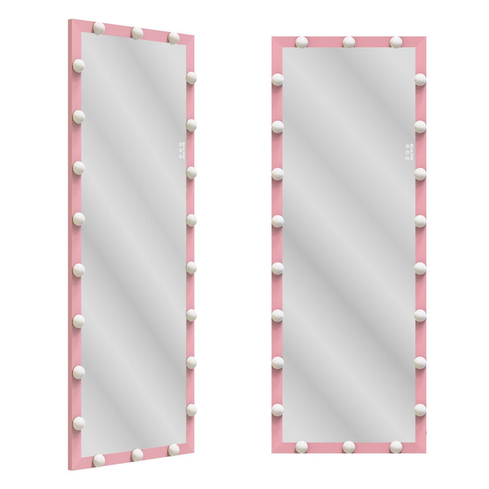 Hollywood Full Length Mirror with Lights Full Body Vanity Mirror with 3 Color Modes Wall Lighted Standing Floor Mirror for Dressing Room Bedroom Hotel Touch Control Pink 62.6"x23.3" - DTYStore