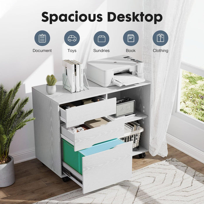 Filing Cabinet, 4-Drawer File Cabinet for Home Office, Mobile Lateral Filing Cabinet, Printer Stand with Open Storage Shelves for Kids Room