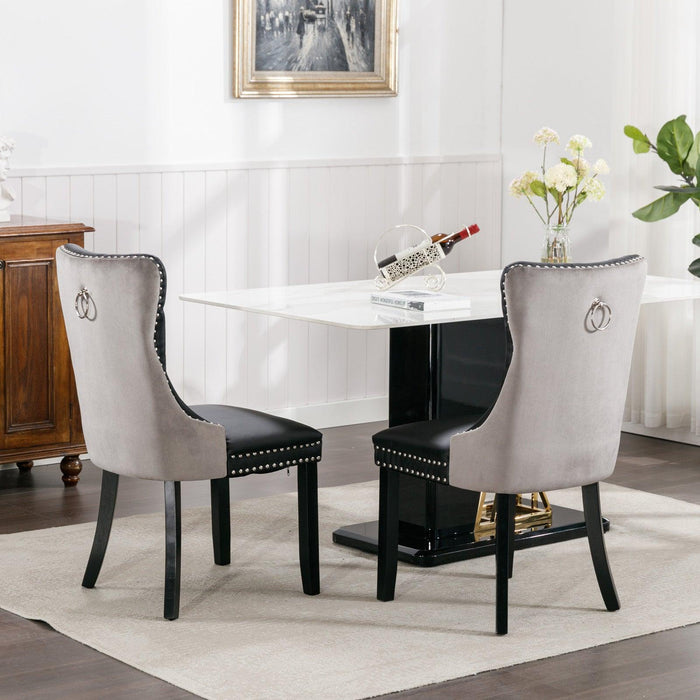 Furniture,Nikki Collection Modern, High-end Tufted Solid Wood Contemporary PU and Velvet Upholstered Dining Chair with Wood Legs Nailhead Trim 2-Pcs Setï¼ŒBlack+Gray - DTYStore