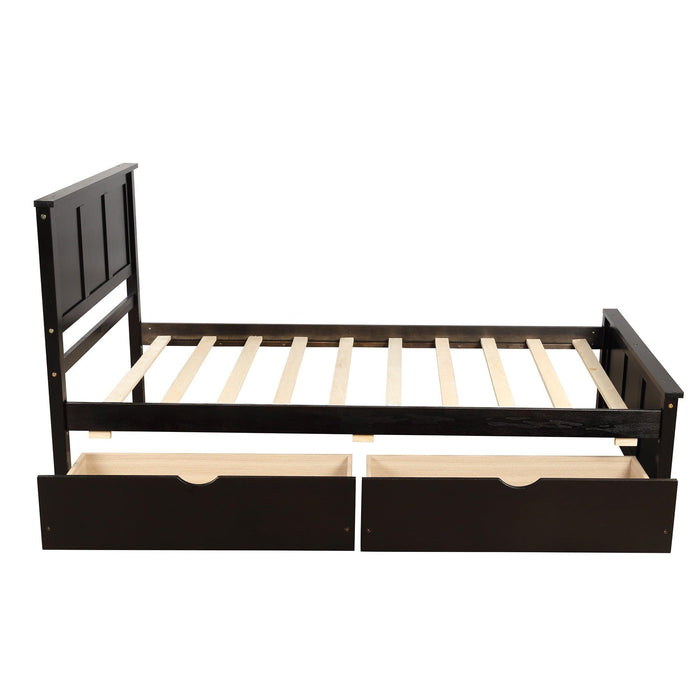 Platform Storage Bed, 2 drawers with wheels, Twin Size Frame, Espresso - DTYStore