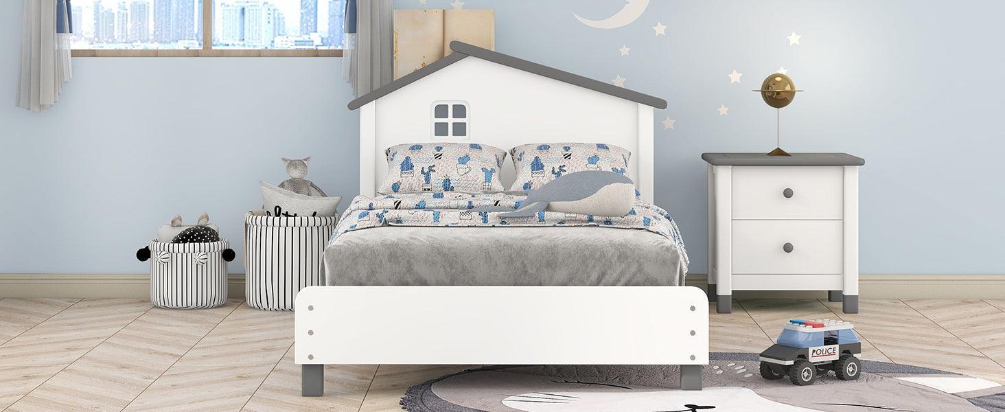Twin Size Wood Platform Bed with House-shaped Headboard - DTYStore