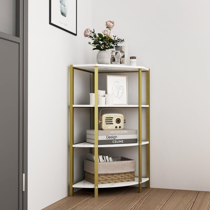 4-Tier Corner Open Shelf,Bookcase Freestanding Shelving Unit,Plant Stand Small Bookshelf for Living Room, Home Office, Kitchen, Small Space - DTYStore