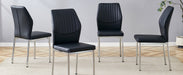 Luxury Simple Chair - Set of 6 BLACK PU Material High Resilience Dining Chair with Metal Silver Leg.The Chair Back Has a Vertical Stripe Design With Smooth And Uniform Lines. - DTYStore