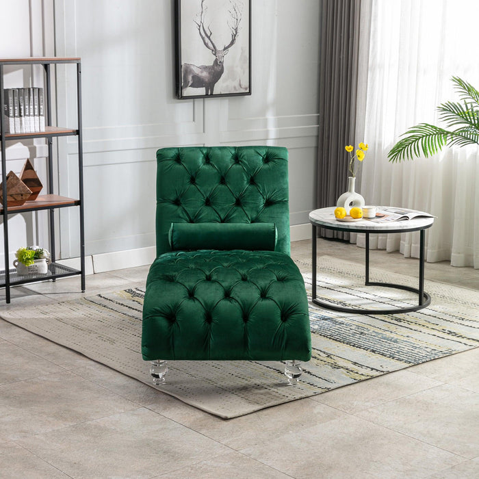 COOMORE Velvet Chaise Lounge Indoor,Button-Tufted Upholstered Chaise Lounge Chair with Pillow for Bedroom Living Room Office (Emerald Velvet) - DTYStore