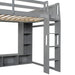Wood Full Size Gaming Loft Bed with Desk, Multi-storage Shelves, LED and a Hanging Clothes Rack, Gray - DTYStore