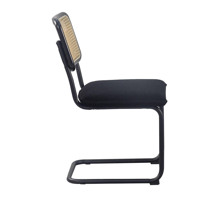 Set of 2, Teddy Velvet Dining Chair with High-Density Sponge, Rattan Chair for Dining room, Living room, Bedroom, Black - DTYStore