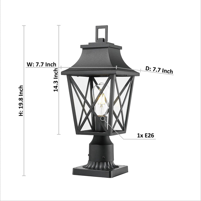 Outdoor Post Light, Black Pole Lantern Lighting Fixture with Pier Mount Base Hard Wired, Outdoor Column Lights Exterior Lamp Post Lantern with Glass for Garden Yard Patio Path (1 pack)