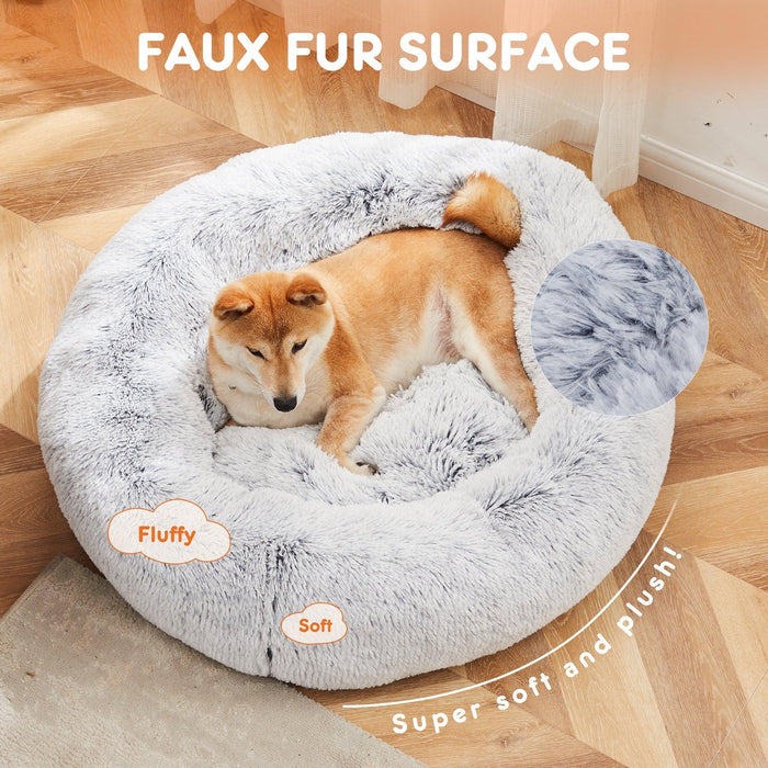 Anti-Slip Round Fluffy Plush Faux Fur Cat Bed, Small gray