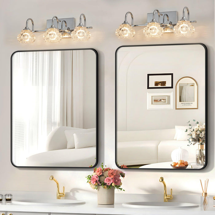 Brushed Nickel Finish Vintage Crystal Vanity Light - Elegant 3-Light Bathroom Mirror Fixture with Clear Glass Shades - DTYStore