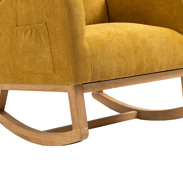 Rocking Chair, Modern Glider Chair, Recliner Armchair with Wood Legs and Side Pocket, Nursery Rocking Accent Chair with High Back for Living Room Bedroom (Mustard Yellow linen) - DTYStore