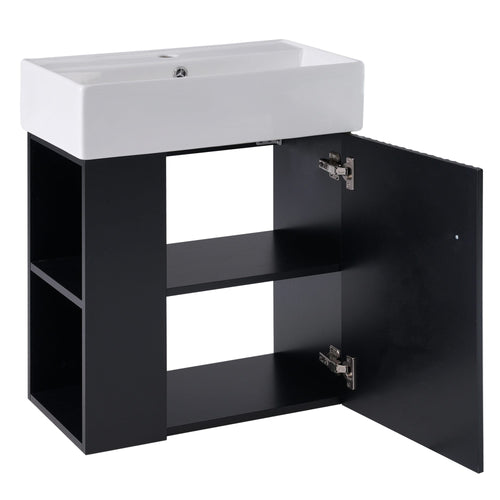 Modern Floating Bathroom Vanity with Ceramic Basin and Left Side Storage - Black, MDF, 21.6 inches - Image 13
