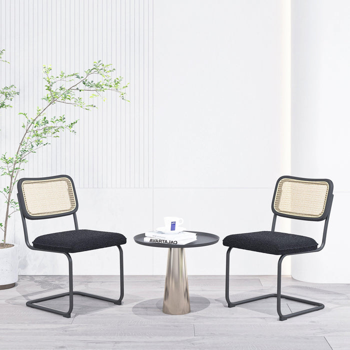 Set of 2, Teddy Velvet Dining Chair with High-Density Sponge, Rattan Chair for Dining room, Living room, Bedroom, Black - DTYStore