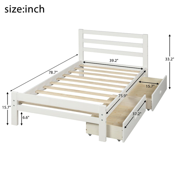Wood Platform Bed with Two Drawers, Twin - DTYStore