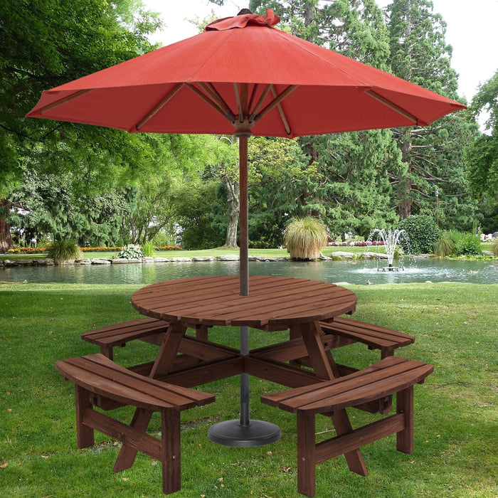 8 Person Wooden Picnic Table, Outdoor Camping Dining Table with Seat, Garden, DIY w/ 4 Built-in Benches, 2220lb Capacity - DTYStore
