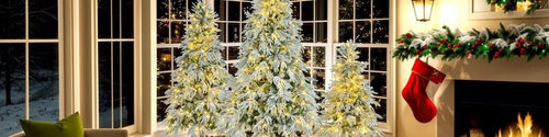 Pre-Lit Spruce Snow Flocked Christmas Tree Set-4FT, 6FT, 7.5FT, Artificial Hinged Xmas Tree with 800 Warm-Yellow & Colorful LED Lights, 8 Flashing Modes, Holiday Office Home Décor - Image 5