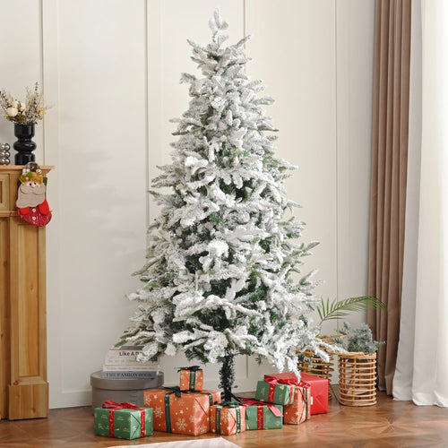 6FT Unlit Artificial Christmas Tree with Snow Flocked Design and Metal Stand, Full Appearance, Easy Assembly - Image 2