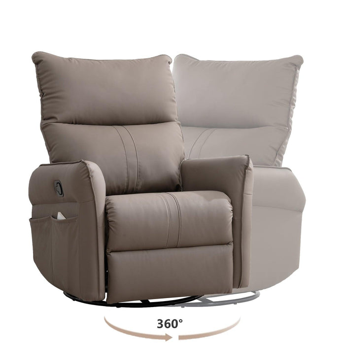 PU Rocking Recliner Chair,360° Swivel Nursery Rocking Chair,Glider Chair,Modern Small Rocking Swivel Recliner Chair for Bedroom,Living Room Chair Home Theater Seating,Side Pocket(Brown+360° Swivel) - DTYStore