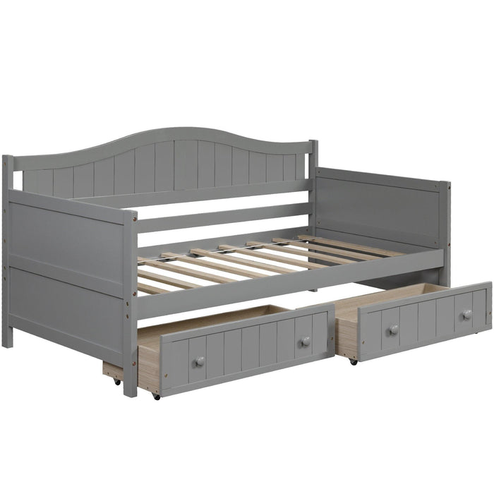 Twin Wooden Daybed with 2 drawers, Sofa Bed for Bedroom Living Room,No Box Spring Needed,Gray - DTYStore