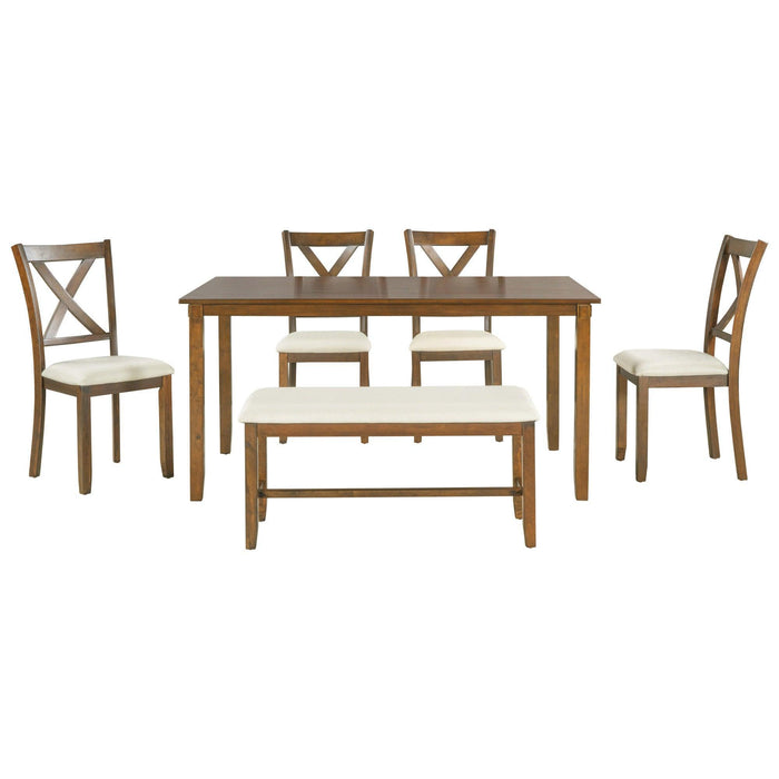 6-Piece Kitchen Dining Table Set Wooden Rectangular Table, 4 Chairs and Bench Family Furniture - DTYStore