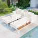 Modern Outdoor Daybed Patio Metal Daybed with Wood Topped Side Spaces for Drinks, 2 in 1 Padded Chaise Lounges for Poolside, Balcony, Deck, Beige - DTYStore
