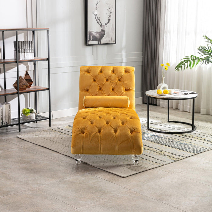 COOMORE Velvet Chaise Lounge Indoor,Button-Tufted Upholstered Chaise Lounge Chair with Pillow for Bedroom Living Room Office (Mustard Velvet) - DTYStore