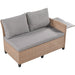 TOMAX 5-Piece Outdoor Patio Rattan Sofa Set, Sectional PE Wicker L-Shaped Garden Furniture Set with 2 Extendable Side Tables, Dining Table and Washable Covers for Backyard, Poolside, Indoor, Brown - DTYStore
