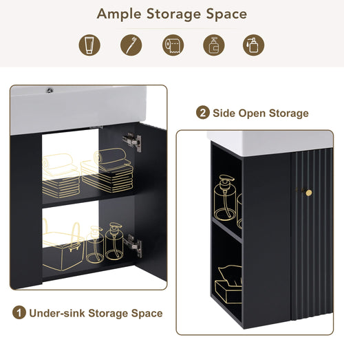 Modern Floating Bathroom Vanity with Ceramic Basin and Left Side Storage - Black, MDF, 21.6 inches - Image 7