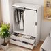 Tall Bedroom Armoire Wardrobe Closet Clothing Storage Cabinet with Hanging Rod Barn Door Drawers Open Shelves,White - DTYStore