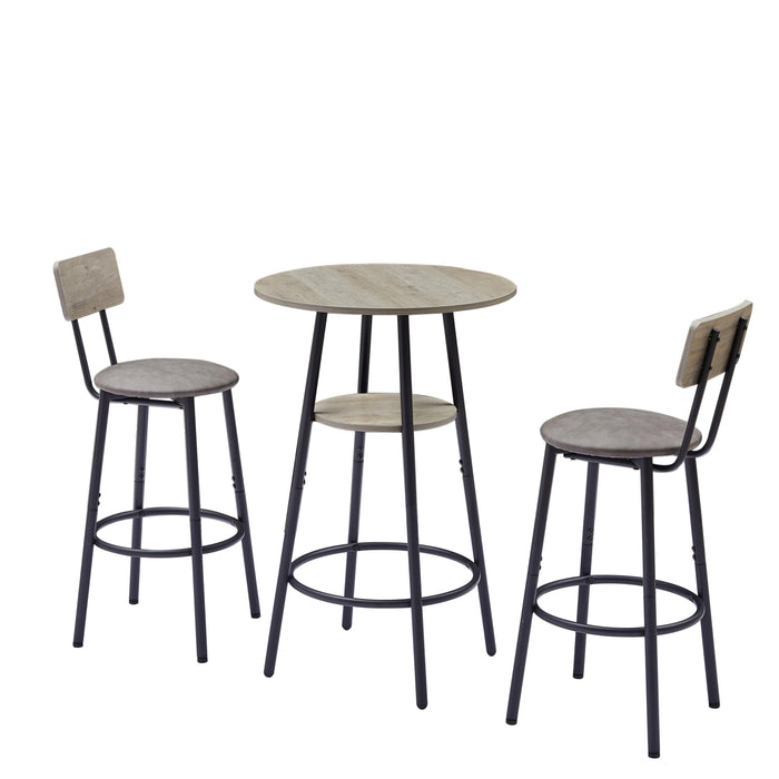 Round Bar Stool Set With Shelf, Upholstered Stool With Backrest Grey, 23.62'' W x 23.62'' D x 35.43'' H. - DTYStore