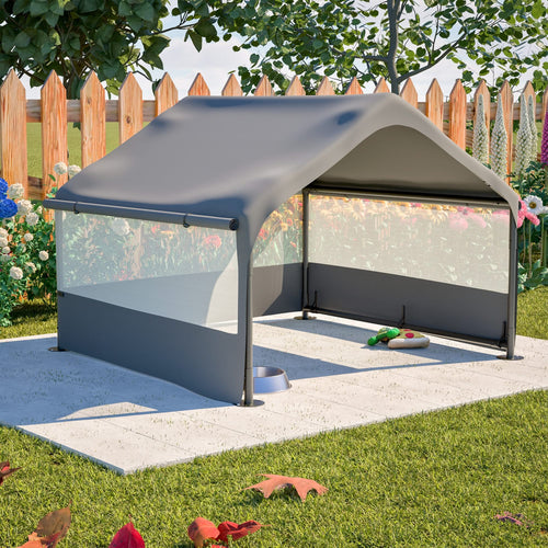 Extra Large Outdoor Dog House Tent with 3-Sided Mesh Windows, Breathable Sun Rain Cover Pet Shelter with Canopy and Ground Stakes for Dogs, Cats, Livestock – 4' x 4' x 3.3', Gray - Image 15