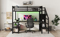 Metal Full Loft Bed with Wardrobe and LED Light, Full Size Loft Bed with L Shaped Desk and USB for Kids Teens Adults, Black(Expect arrived on 2025/2/20) - DTYStore