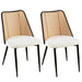 Off White Rattan Dining Chairs Set of 2,Boucle Chairs with Natural Cane Back, Upholstered Dining Room Kitchen Chair for Dining Room Kitchen, Living Room - DTYStore