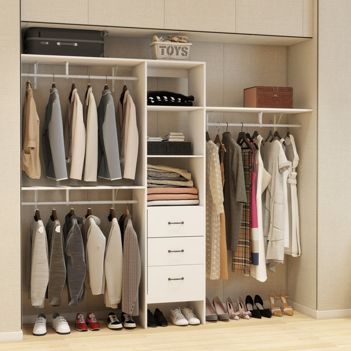96 Inches Closet System, 8FT Walk In Closet Organizer with 3 Adjustable Shelves & 3 Expandable Hanger Rods & 3 Drawers, Built-In Garment Rack, 96"L x 16"W x 82"H, Load 1000 LBS-White