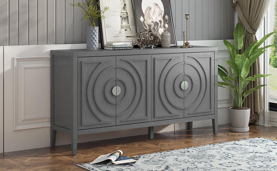 Retro Sideboard Door with Circular Groove Design and Round Metal Door Handle for Entrance, Dining Room, Living Room