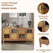 Retro 4-Door Sideboard with Large Storage Space Artificial Rattan Doors and Transparent Glass, Accent Cabinet for Entryway Dining Room Kitchen Living Room,(Antique Brown) - DTYStore