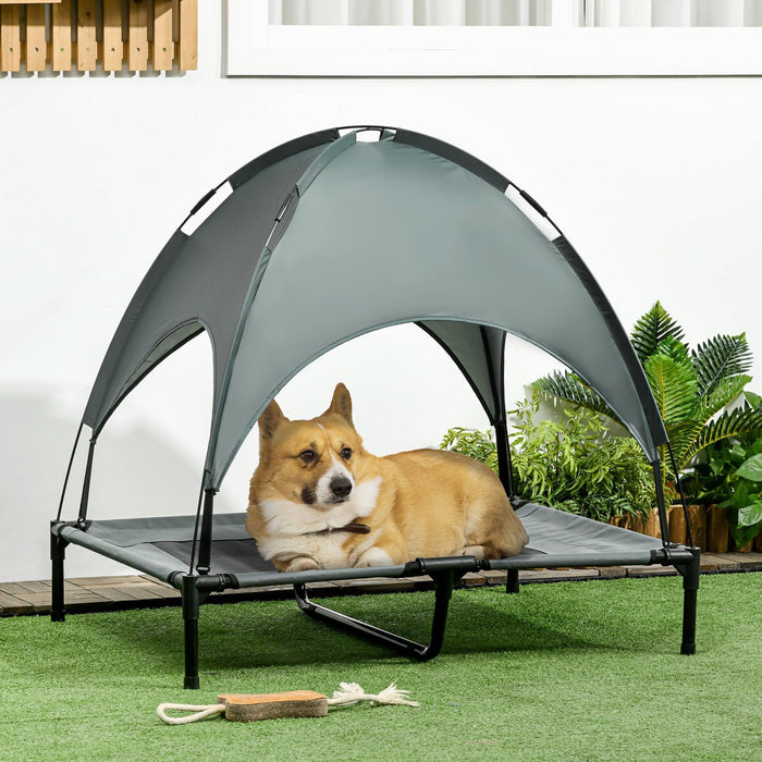 Elevated Portable Dog Cot Pet Bed with UV Protection Canopy Shade, 36 inch, Gray - DTYStore