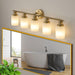 5-Light Golden Bathroom Vanity Light Fixture, Frosted Glass Shades, Modern Wall Mounted Lighting (No Bulbs) - DTYStore