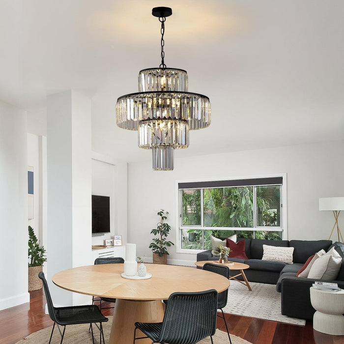 Black Luxury Crystal Chandelier Modern Chandeliers Lights Fixture Hanging Pendant Light Fixture for Dining Room Bedroom Living Room Dia 19.7 Inch-Black - DTYStore