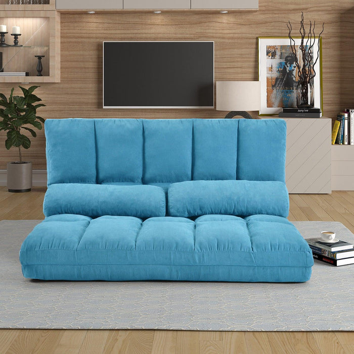 Double Chaise Lounge Sofa Floor Couch and Sofa with Two Pillows (Blue) - DTYStore