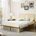 Metal Steel Platform Bed Frame with Iron-art Headboard (Queen Size) - Gold - DTYStore