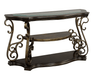 Sofa Table, Glass table top, MDF W/marble paper middle shelf, powder coat finish metal legs. (54"Lx20"Wx30"H) - DTYStore